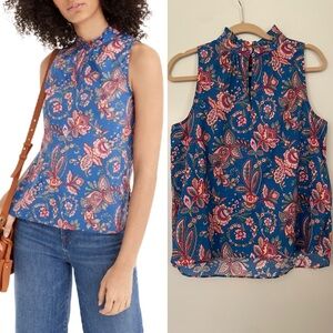 J.Crew Liberty Flora Belle Ruffle Neck Top Size 10
